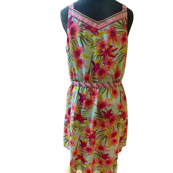 Merona Summer Dress Size Large Pink Green Floral Tropical Vacation Resort Wear - Picture 5 of 7